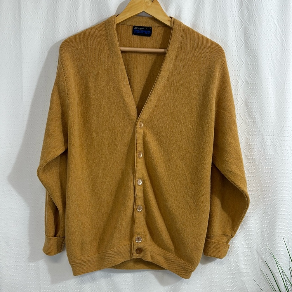 Vintage Jockey Women's Mustard Button-Front Wool Blend Cardigan
